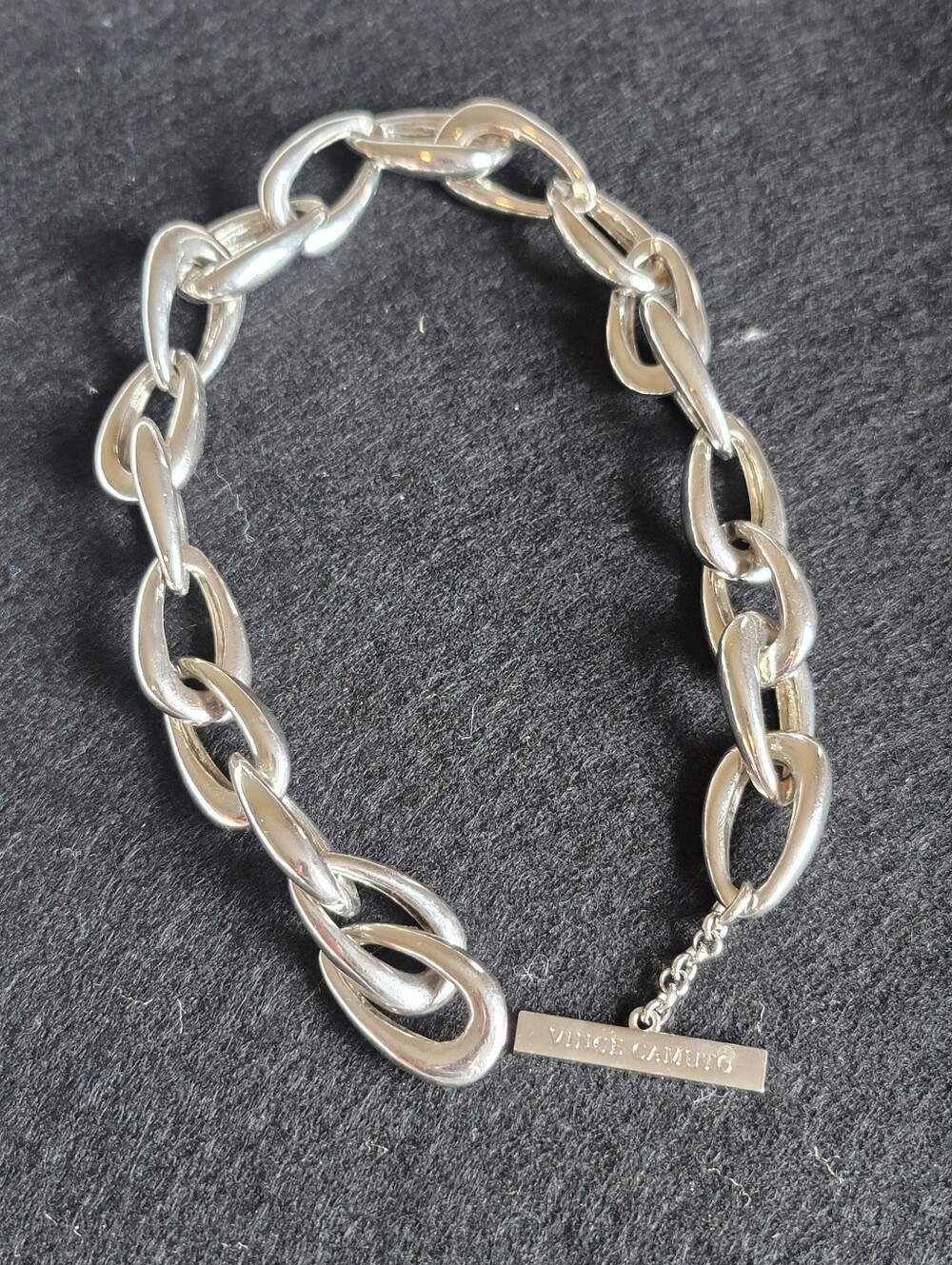 Vince Camuto Chunky Silvertone Oval Link Necklace, Toggle Clasp